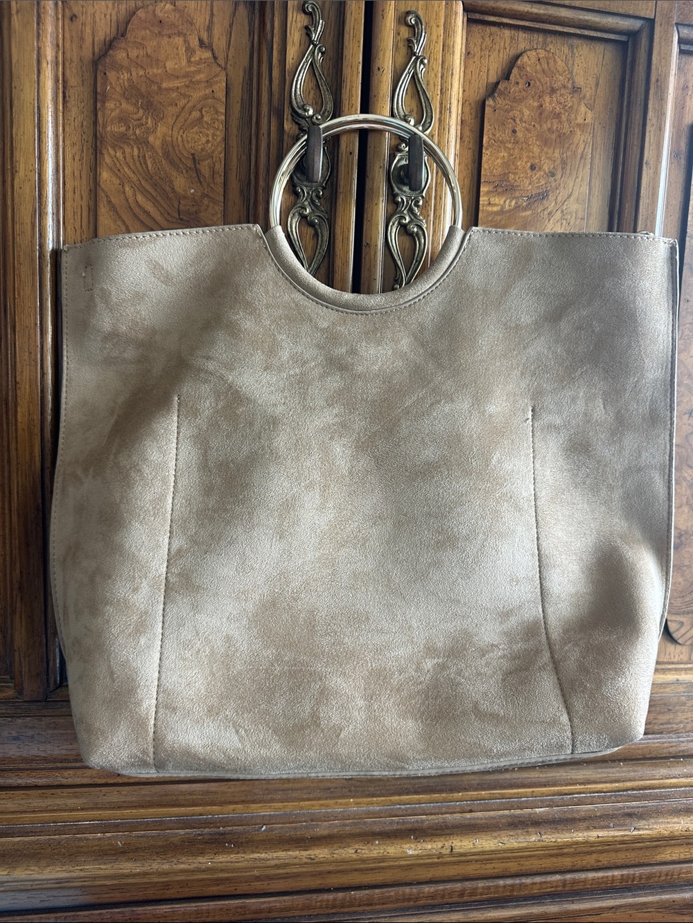 Banana Republic Taupe Suede Tote with Round Metal Handles